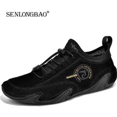 Men Casual Shoes Genuine Leather Breathable Mens Shoes Outdoor Mens Sneakers Suede Non-slip Mens Driving Shoes Walking Flat