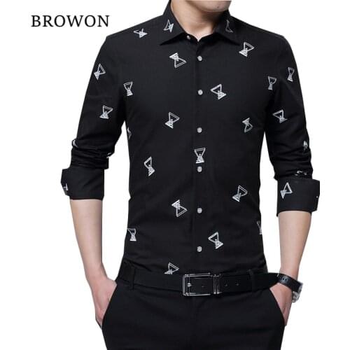 BROWON Autumn New Fashion Men Shirt Social Slim Fit Dress Shirt Mens Shirts with Long Sleeves Camisa Social Big Size Clothes