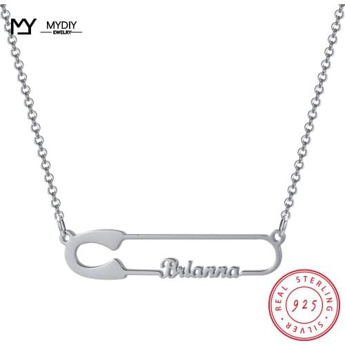 MYDIY 925 Sterling Silver Custom Name Paper Clip Pin Pendant Necklace For Women Simple Charms Clavicle Chain Choker Jewelry