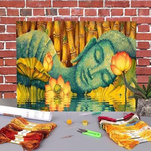 Region Buddha Printed 11CT Cross Stitch Embroidery Full Kit DMC Threads Hobby Handicraft Sewing Handmade Design For Decor