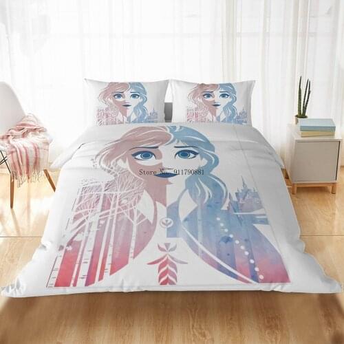 Disney 3D Elsana Series Graphic Children and Girls Bedding Set Cartoon Duvet Cover with Pillowcase Home Woven Bedroom Decor