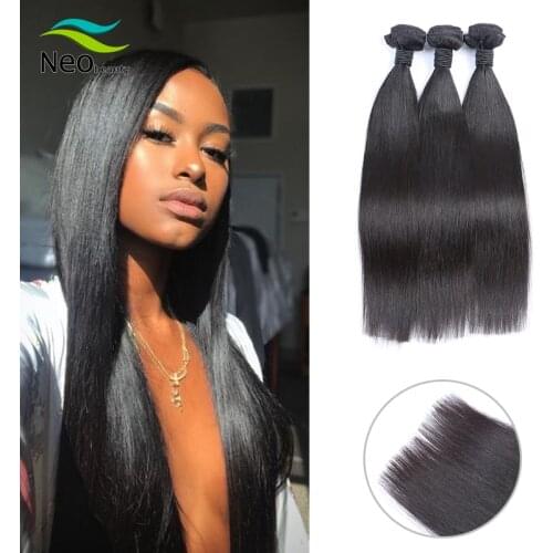 Neobeauty Remy Hair 9A Malaysian Straight Human Hair 3/4 Bundles with Closure The Longest 30 inch and 40 Inch Bundles