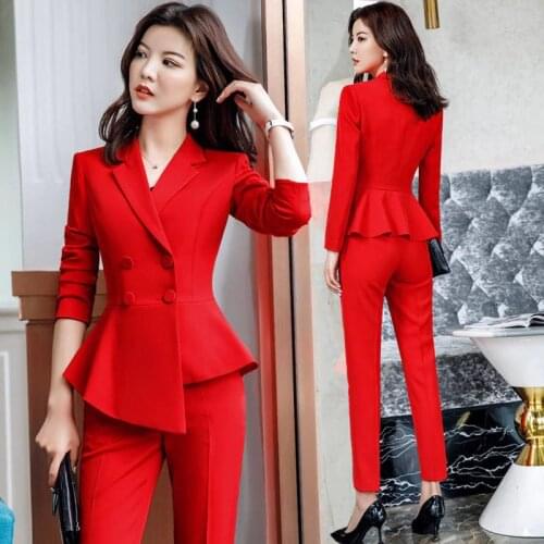IZICFLY New Autumn Spring Pant Suit Office Interview Lady Uniforms Korean Business 2 Pieces Blazer Set With Trousers Work Wear