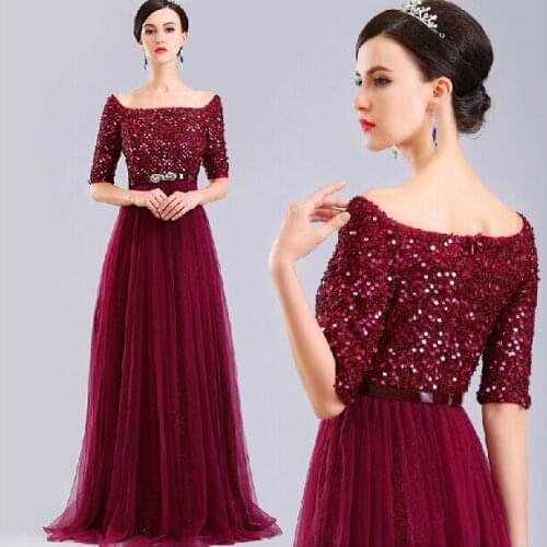 New fashion sleeves party gown Sequins vestido de renda festa robe de soiree sexy long evening elegant mother of the bride dress