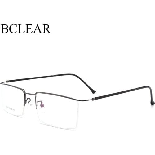 BCLEAR Titanium Alloy Slim Glasses Frame Men Ultralight Square Myopia Prescription Eyeglasses Metal Half Rimless Optical Eyewear