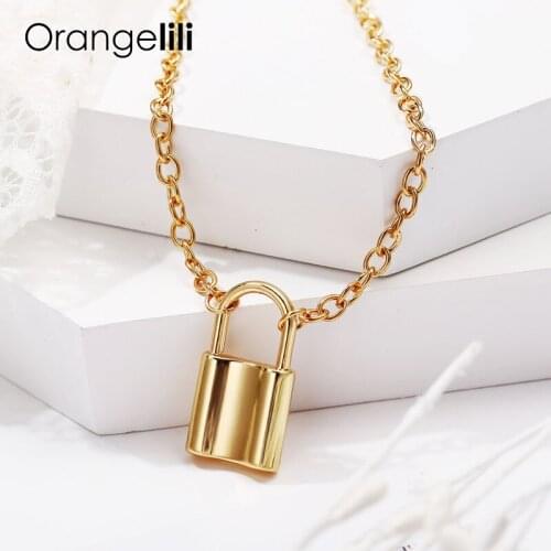 Pinkdudu Alloy Lock Necklace For Women Man Lovers Gold And Silver Color Pendant Gothic Necklace Engagement Jewelry OG002