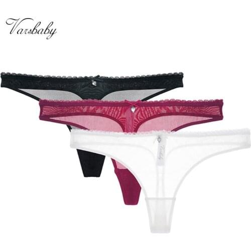 Varsbaby sequined thong transparent underwear see-through briefs low-rise S-2XL panties 3pcs/lot