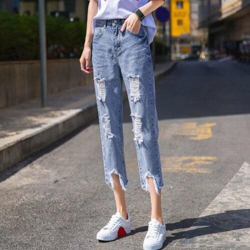 Ripped Jeans Womens Jeans White Black Denim Pants Plus Size High Waist Cotton Harem Pants 2021 Woman Summer Jeans Jacket