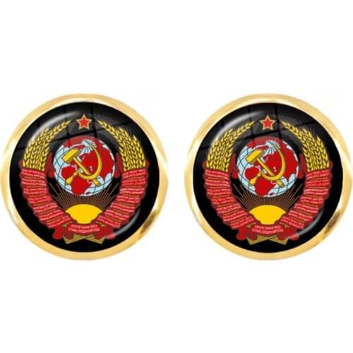 Vintage USSR Soviet Badges Sickle Hammer Stud Earrings CCCP Russia Emblem Communism Sign Top Grade Ear Jewelry For Women Girls