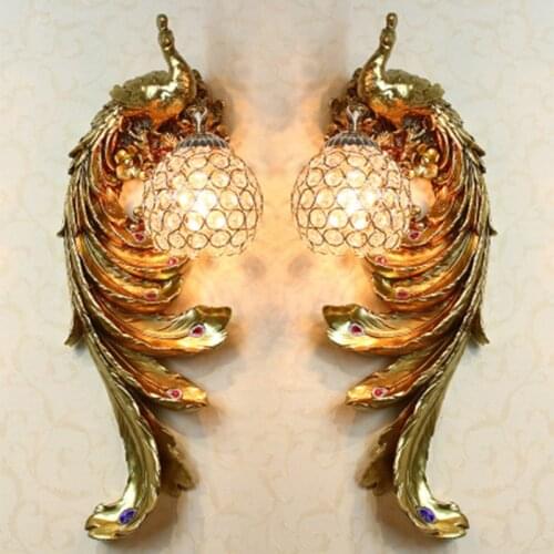 Modern Luxury Peacock Wall Light Corridor Aisle Lighting Indoor Decorate Wall Lamp Living Room Bedroom Bedside Resin Wall Sconce