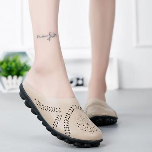 2021 New Summer Shoes Women Genuine Leather Women Flats Hollow Out Womens Loafers Solid Color Female Flats Outdoor Plus Size