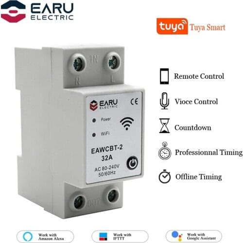 1P+N WiFi Smart Circuit Breaker Time Relay Switch Voice Remote Control by Tuya Smart Life App for Alexa Google Home Assistant