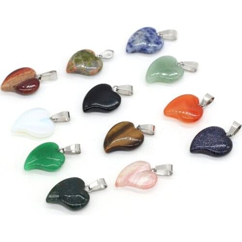 Peach Heart Natural Stone Quartz Crystal Tiger Eye Opal Turquoise Charms Pendant DIY Jewelry Making Necklace Accessories