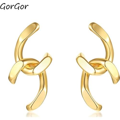 GorGor Dangle Earrings Stainless Steel Gold-color Pattern Irregular Cross Chain Simplicity Individuality Accessories ED-284G