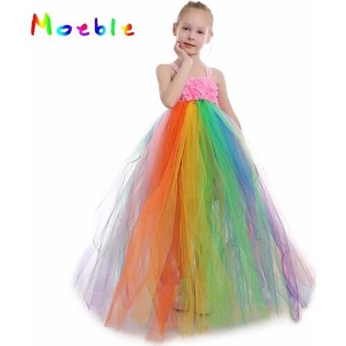 Candy Rainbow Flower Girls Tutu Dress Princess Girl Tulle Dress Rainbow Boutique Girls Ball Gown Party/Wedding/Dance Dresses