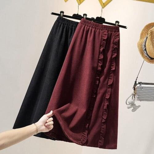 High-waist Corduroy Skirt Women Fashion Ruffle Stitching Autumn Winter New Elastic Waist Large Size 4XL A-line Skirt Female e378