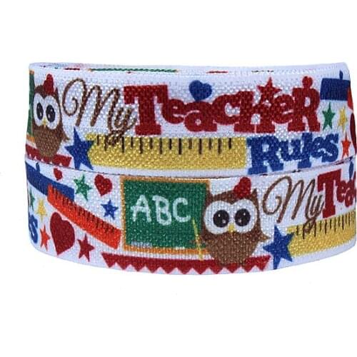 Factory new design owl printed foe ribbon, wholesale 5/8" cartoon character fold over elastic for school kids