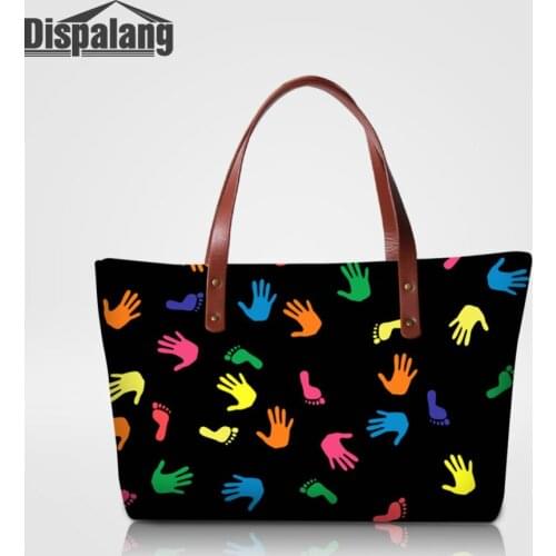 Dispalang Black Handbag For Women Designer Top-handle Bag Handprint Print Women Famous Brand High Quality Shoulder Bag