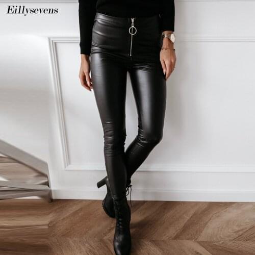 High Waist Casual Leather Pants Womens Autumn and Winter Slim PU Leather Fashion Sexy Zipper 2020 New Arrival Gothic Long Pants