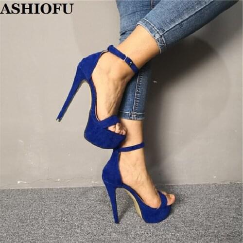 ASHIOFU Handmade Real Photos Ladies High Heel Platform Sandals Buckle Strap Sexy Party Dress Shoes Evening Dance Fashion Sandals