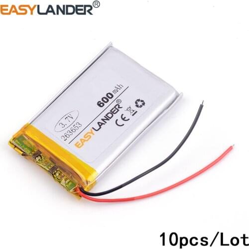 10pcs /Lot 3.7v lithium Li ion polymer rechargeable battery 263653 600mAh for MP5 PSP Bluetooth Earphone