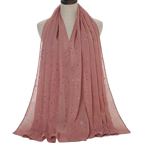 2020 New Arrival Glitter Chiffon Hijabs Scarves Women Fashion Ladies Printed Shawls Solid Color Head Wraps Muslim Turbans 1PC