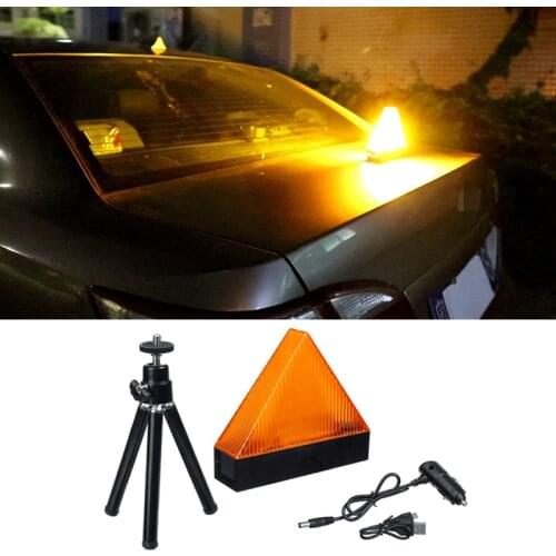 Car LED Triple-cornered Warning Lights with Tripod Portable Rechargeable Road Safety Emergency Security Flash
