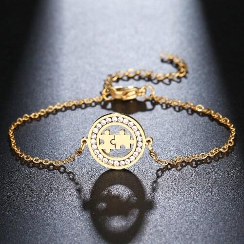 CACANA 316L Stainless Steel Crystal Bracelet Minimalist Puzzle Round Bracelets Gold Color Engagement Gifts For Women Jewelry