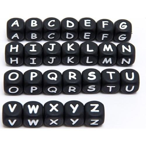 10pc Black Silicone Letter Beads 12MM Food Grade Silicone Alphabet Beads DIY Teething Necklace Bracelet Baby Teether Nurse Gifts