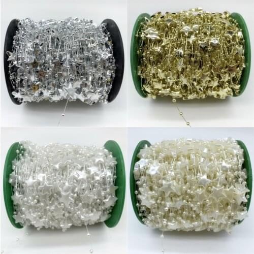 3yards Stars Shape Artificial Pearls Line Beads Chain Garland Flowers Wedding Party Decoration DIY Brides Headgear