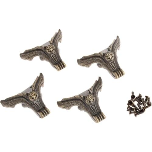 4Pc Furniture Decorative Metal Corners Jewelry Box Wood Corner Protector Antique Corner Chinese Crafts Furniture Fittings w/Nail