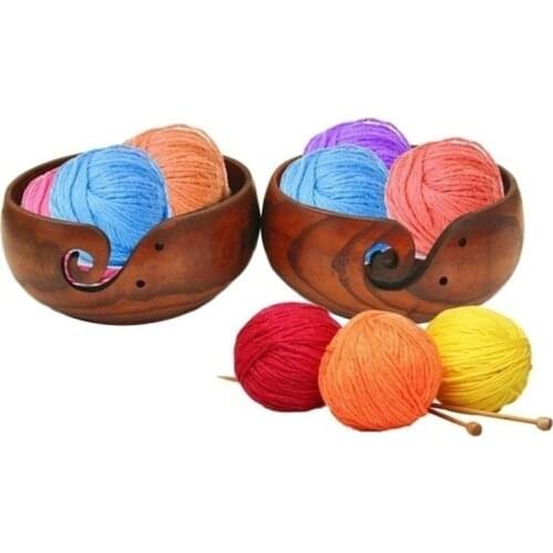 Wooden Yarn Bowl Holder Wood Yarn Storage Non Slip Crochet Organizer Smooth Swirl For Wool Sekin Knitting Project Needlework