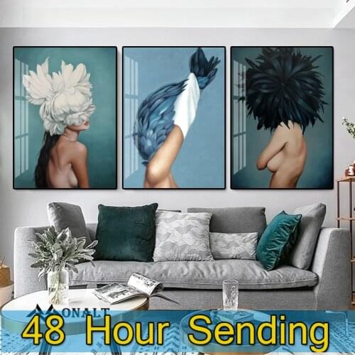 Canvas Art Modern Home Wall Decor Abstract Painting Nordic Wings Naked woman Living Room Decoration Pictures Poster and Prints
