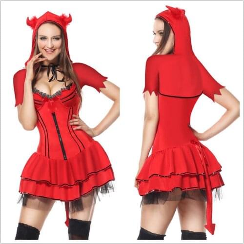 Adult Red Devil Costume Sexy Women Halloween Red Devil Cosplay Uniform Sets Demon Outfits