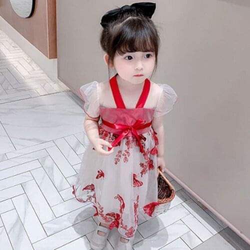 Summer Clothes Girls Dress New Kids Fashion Retro Princess Dress Baby Girls Embroidery Hanfu Little Girl Fairy Dress