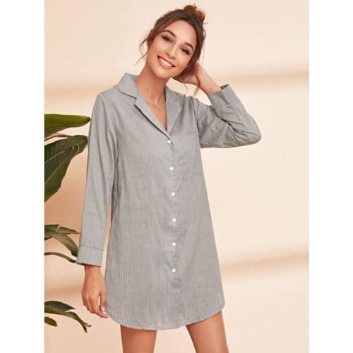 Summer Women Pajama Hot Sale Ladies Retro Striped Girl Shirt Dress Pijama Lapel Long Sleeve Sleepwear Female Home Pyjama Clothes