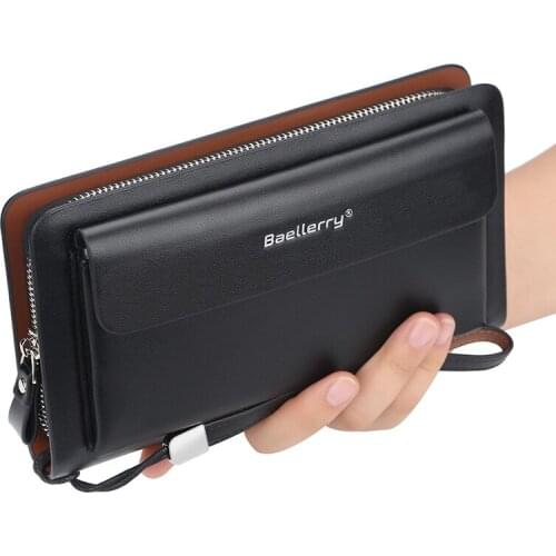 Mens zipper buckle clutch, business bag, coin purse that can hold the phone, multi-function, multi-card long handbag