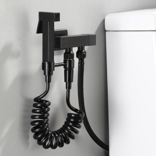 Tuqiu Toilet Bidet Faucet set wall mounted Black Bathroom Toilet high pressure Gun Nozzle Bidet Faucet Bathroom Hardware