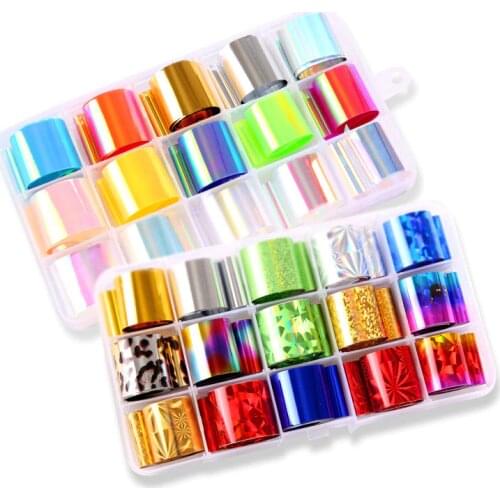 Holographic Nail Foil Set Fashion 10pcs/box Transparent Colorful Diamond Transfer Sticker Manicure Nail Art Decals