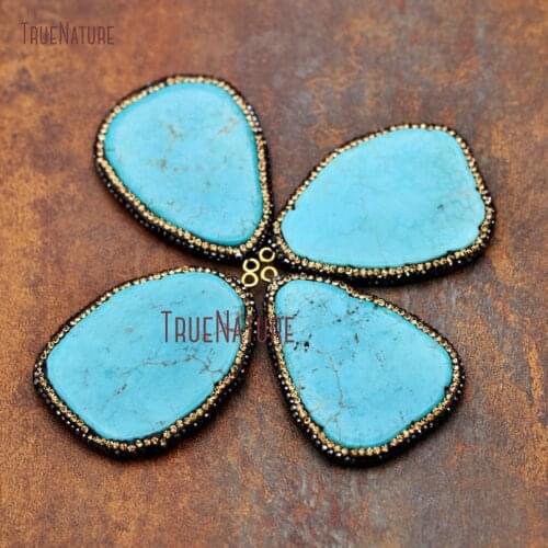 Newest Black Rhinestone Pave Teardrop Shape Necklace Pendant Blue Turquoises Stone Single Bail Howlite Jewelry PM8849