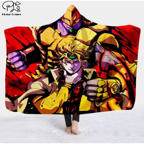 JoJos Bizarre Adventure pattern character Hooded Blanket Adult colorful child Sherpa Fleece Wearable Blanket Microfiber Bedding