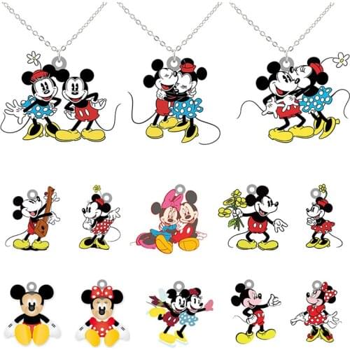 Disney Mickey Minnie Pendant Necklace Epoxy Resin Design Compact Jewelry Long Chain Necklace Epoxy Resin Girl Jewelry Gift
