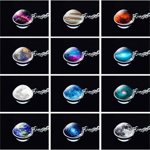 Solar System Necklace Galaxy Nebula Planet Space Art Picture Glass Ball Necklace Moon Mars Jupiter Pendant Jewelry Dropshipping