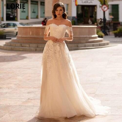 LORIE Elegant Lace Wedding Dresses Beach Bride Gown Off Shoulder Princess Country Boho A-line Wedding Party Dress with Lacing