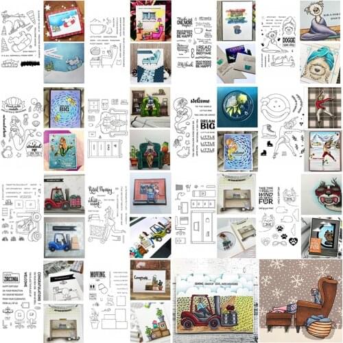 4x6inch Clear Stamps Energetic Girl Ski Skating Shopping Doggie Cat Bear Elk Marine Animals Lounge Lamp Furnitures Phrase 2020
