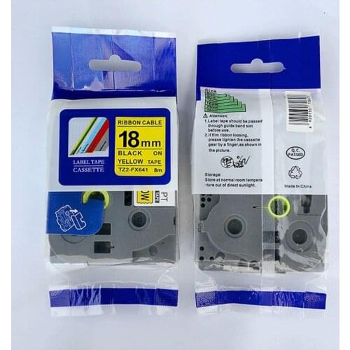 Tze-fx641 Compatible brother label tape tze tz tape 18mm*8m black on yellow tz-FX641 flexible ID tapes P-touch label maker