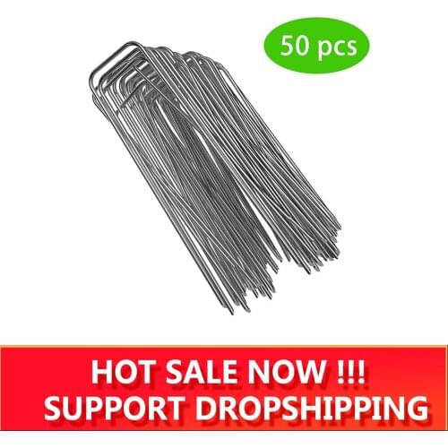 50Pcs/lot U Shape Gauge Galvanized Steel Garden Stakes Staple Securing Pegs For Securing Weed Fabric Landscape Fabric Netting