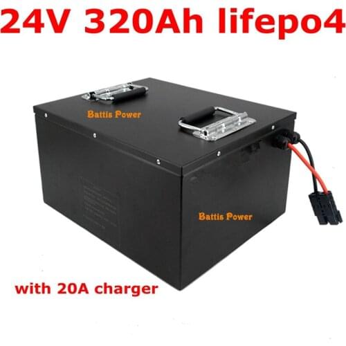 Waterproof 24V 320AH lifepo4 lithium Battery no 300AH BMS 8S for Inverter Solar RV EV AGV UPS motor bike golf cart + 20A Charger