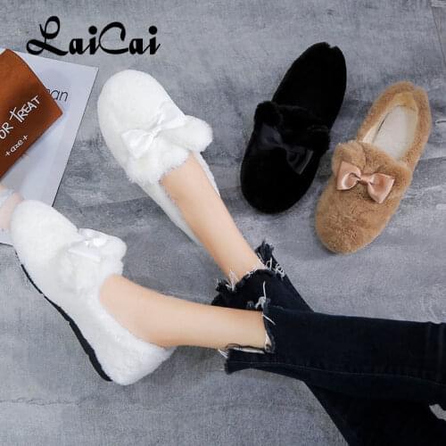 Shoes for Women 2021 Winter New Cute Fur Short Plush Shoe Female Korean Versatile Outerwear Flat Warm and Pedal Suede lady Shoes