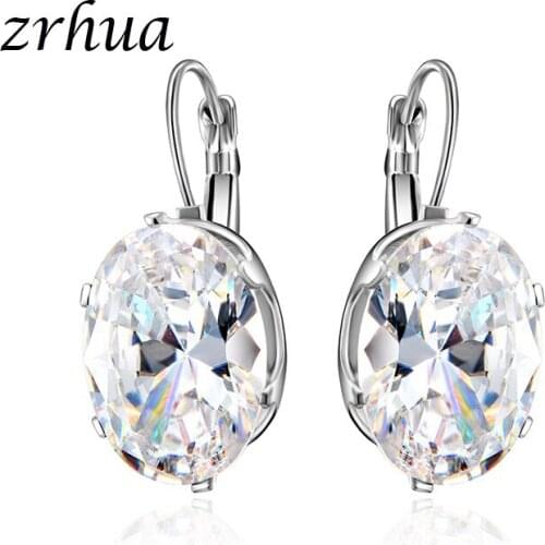 ZRHUA High-End 925 Sterling Silver Charm Hoop Earrings for Women Colorful Big Zircon CZ Stone Hot Sale Shiny Crystal Jewelry